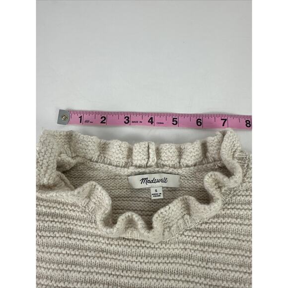 Madewell Wool Blend Chunky Pullover Ruffle Cream Sweater Women's Small - Picture 5 of 8